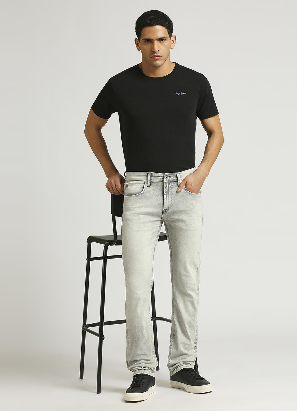 Vapour Light Grey Mid Rise Slim Fit Powerflex Jeans, , large image number 1