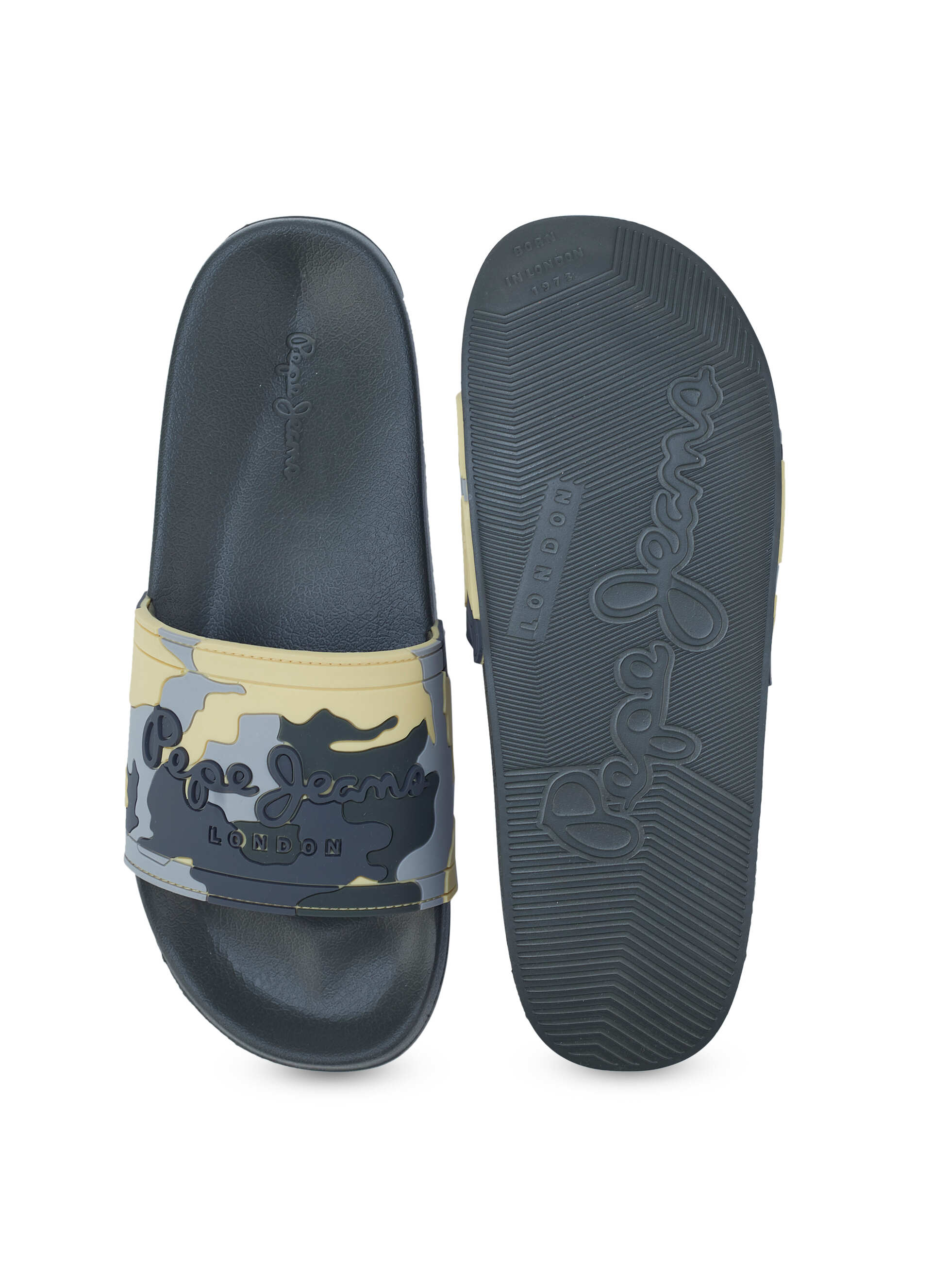 Men Olive Green Camouflage Slip On Slides, , large image number 4