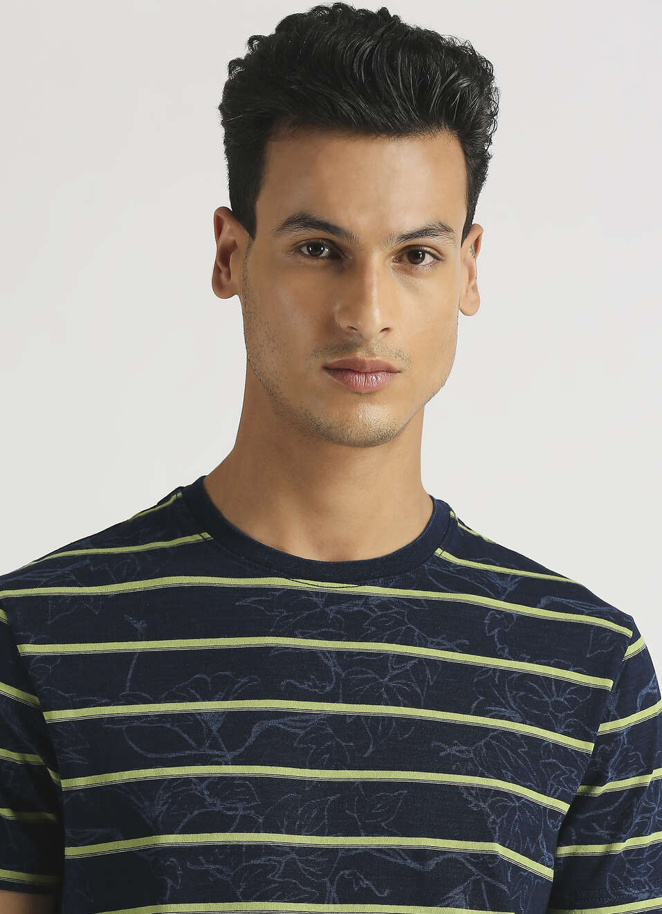 Indigo Tropical Print Stripe Short Sleeve T-shirt, , large image number 4