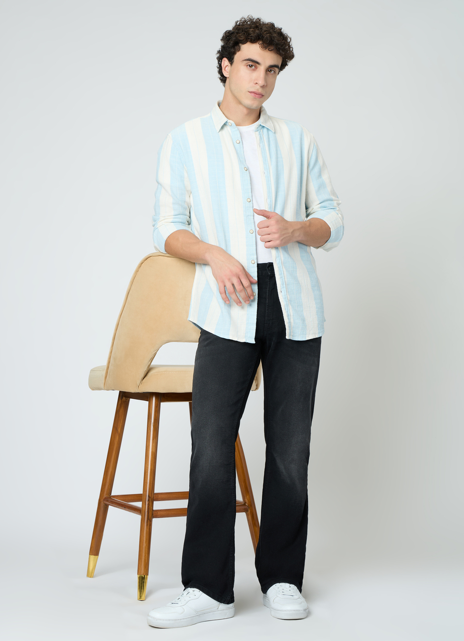 Men Blue Striped Shirt, , large image number 5