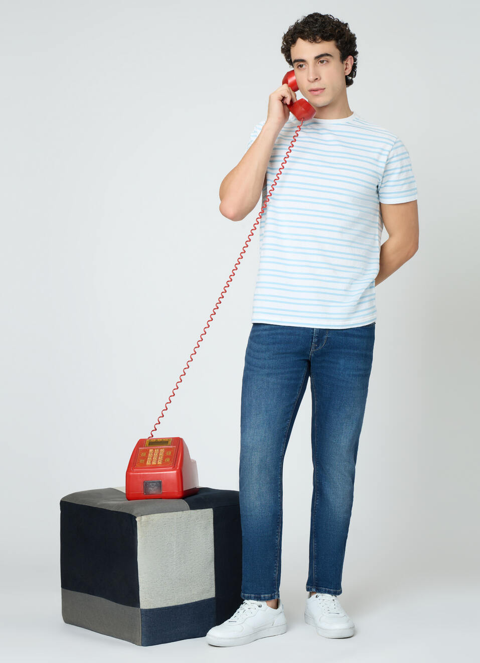 Men Sky Blue Striped Slim Fit T-shirt, , large image number 5