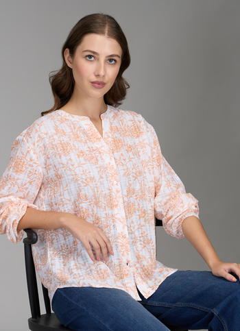 Women Orange Floral Print Regular Fit Shirt