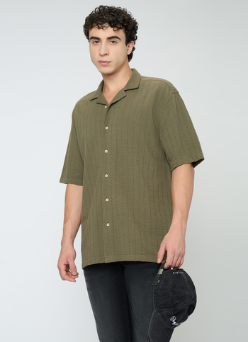 Men Olive Green Solid Relaxed Fit Shirt