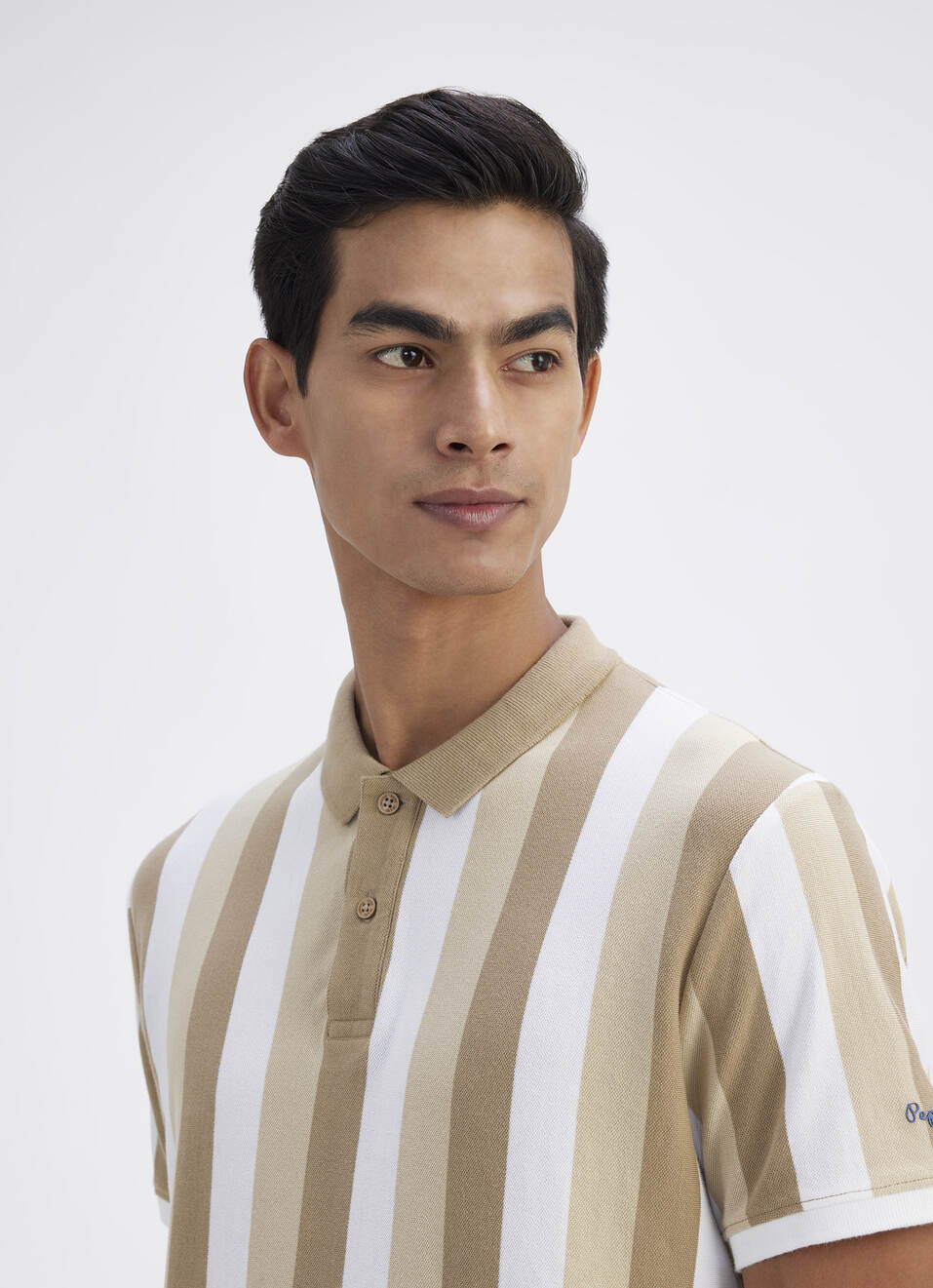 Men Beige All Over Stripe Short Sleeve Polo, , large image number 4