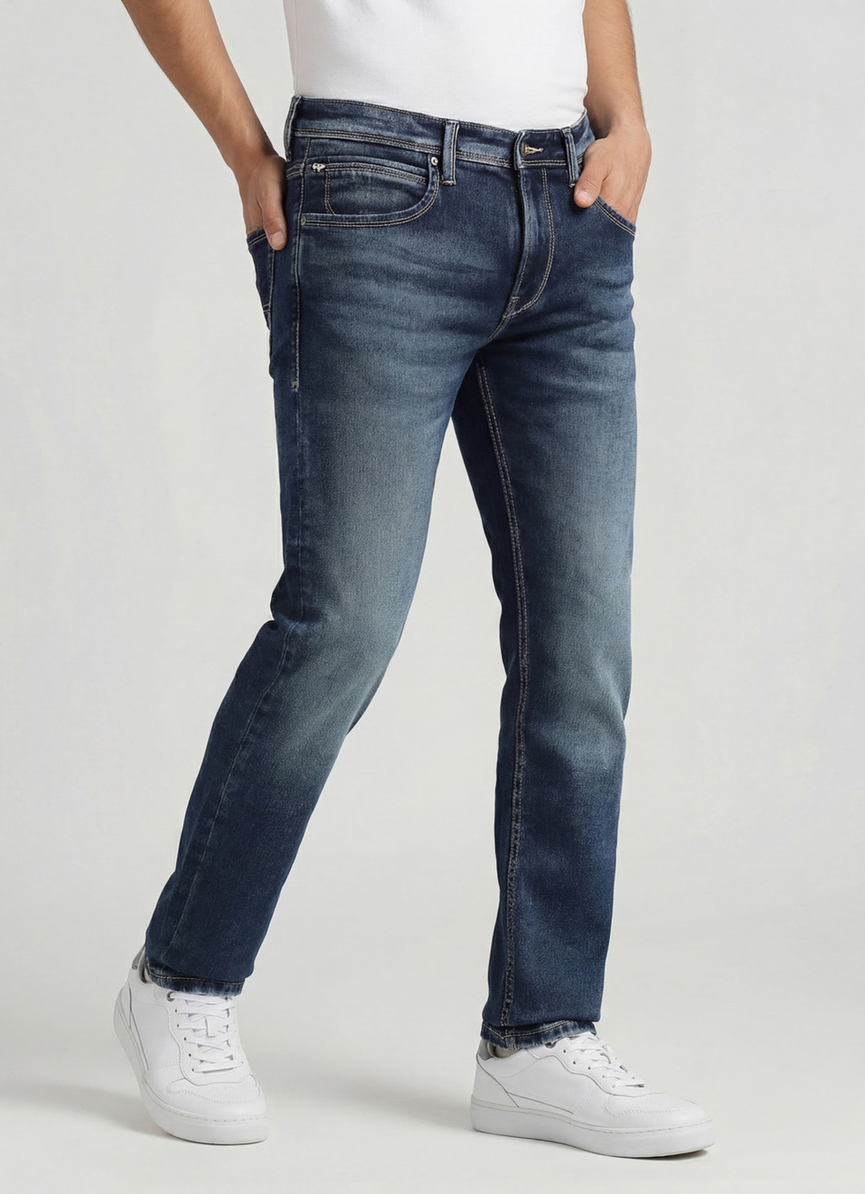 Vapour Dark Blue Low Rise Tapered Gymindigo Jeans, , large image number 0
