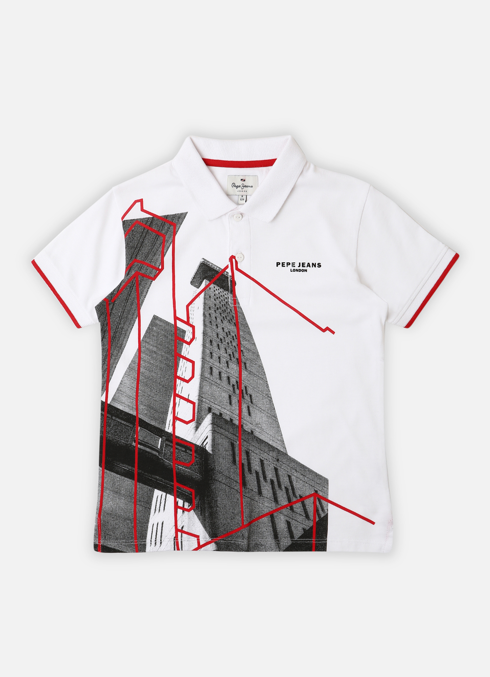 Boys White Photographic Print Short Sleeve Polo, , large image number 0
