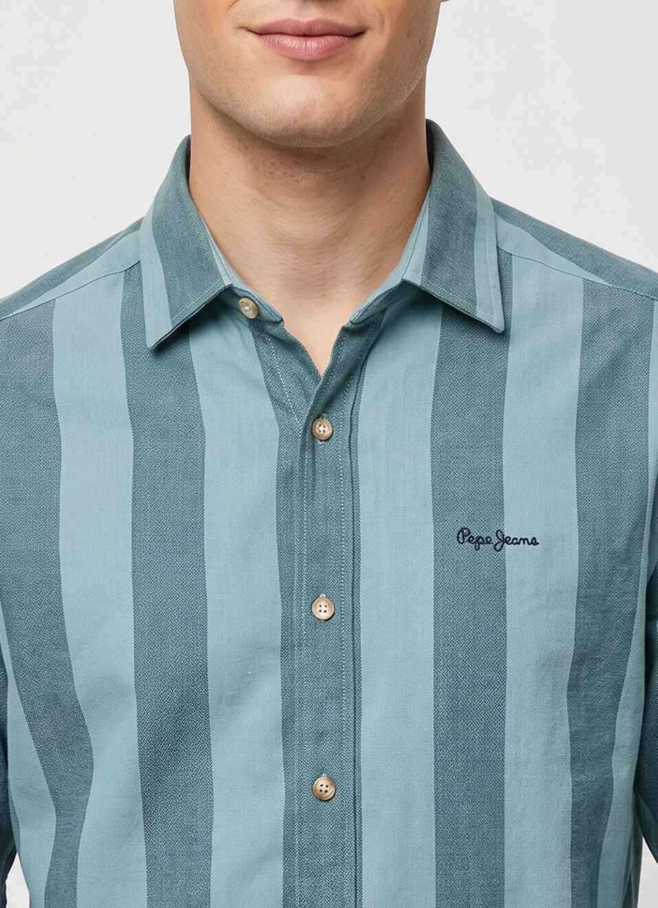 Men Green Striped Oxford Long Sleeve Shirt, , large image number 4