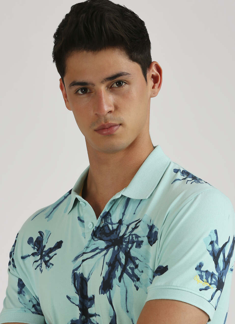 Green  Floral Print Short Sleeve Stretch Polo, , large image number 4