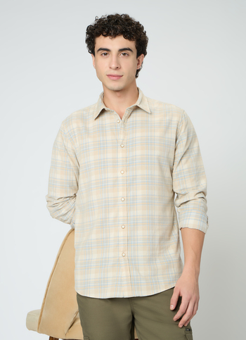 Men Beige Check Full Sleeve Shirt