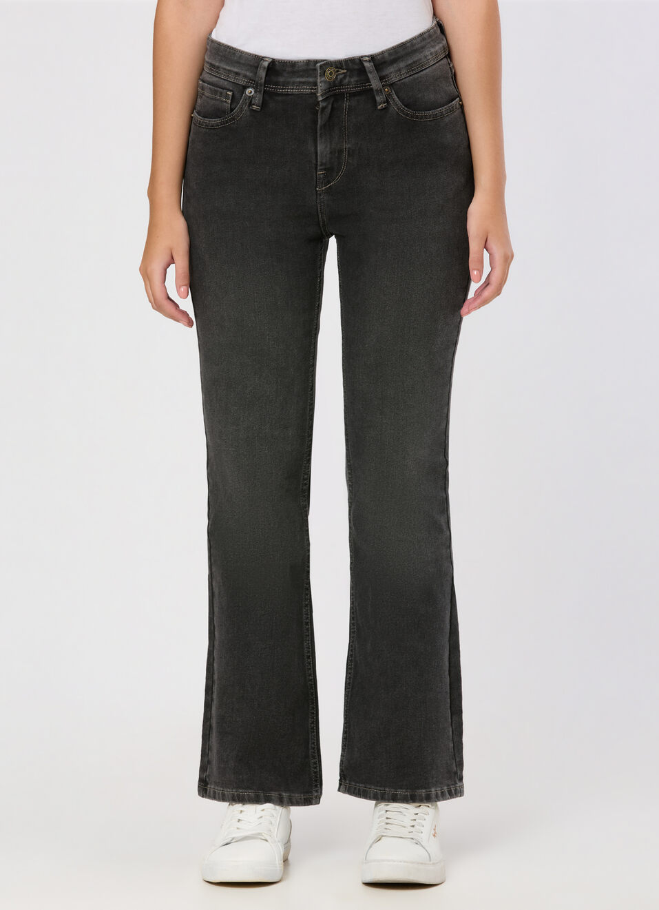 Women Black Mid Rise Stretchable Flared Jeans, , large image number 1
