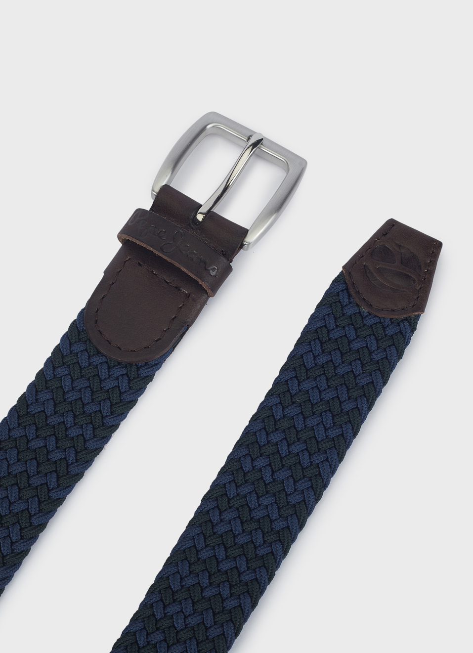 Men Braided Stretch Belt In Navy With Leather Trim, , large image number 3
