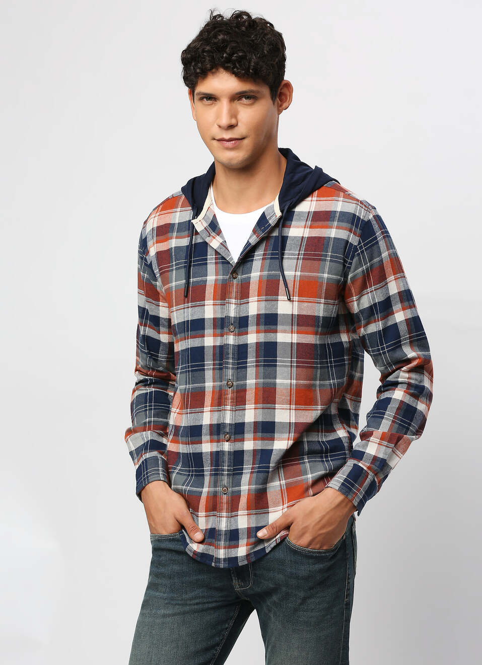 Brown Checks Long Sleeve Slim Fit Shirt, , large image number 0