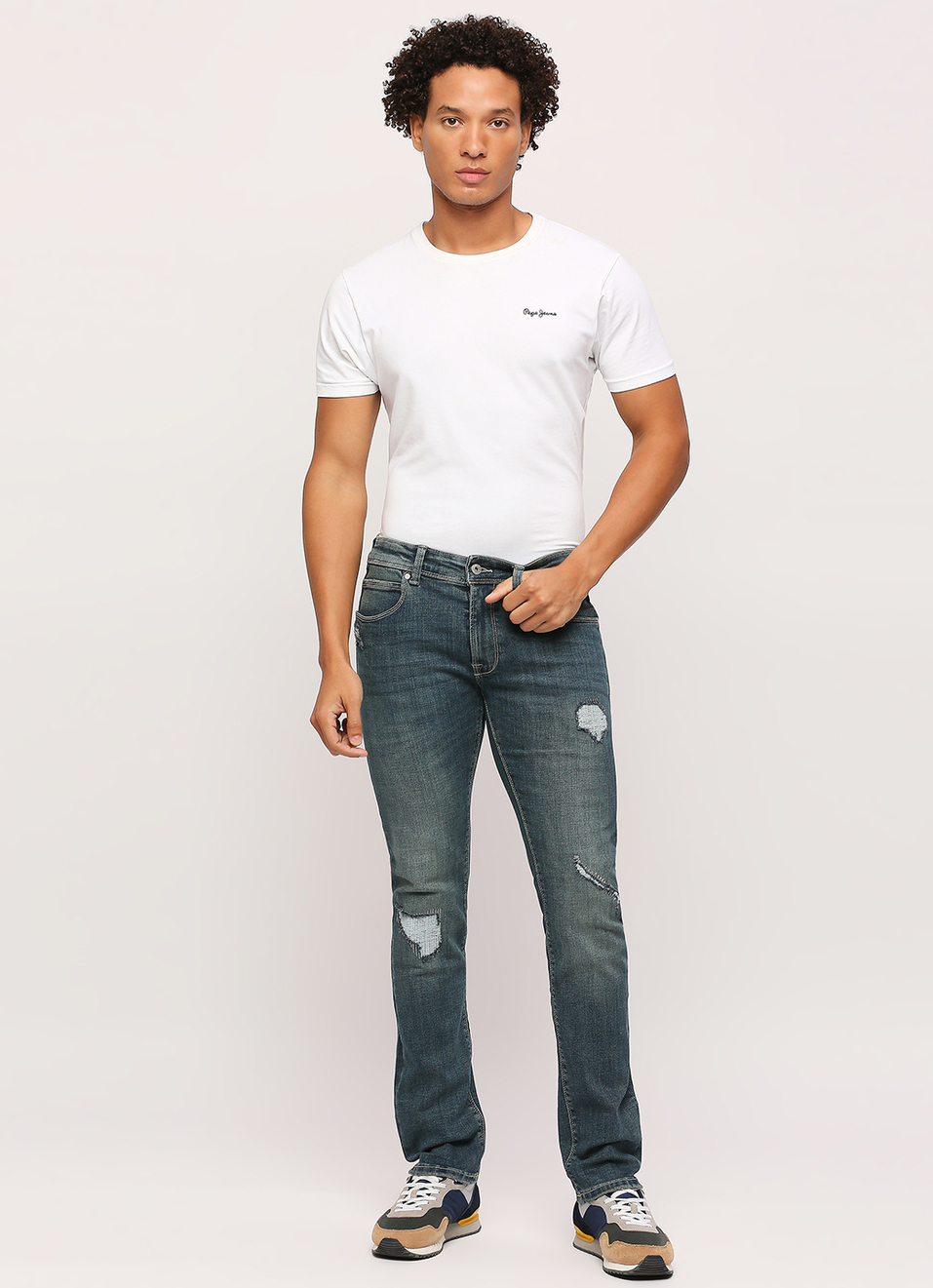 Vapour Blue Mid Waist Slim Fit Jeans, , large image number 1