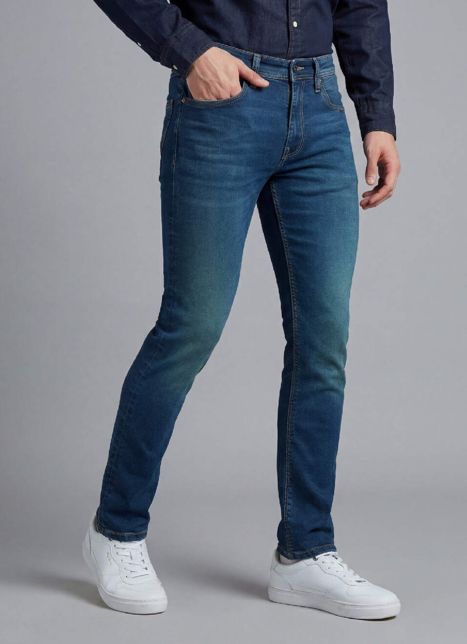 Danial Blue Low Rise Tapered Jeans, , large image number 0