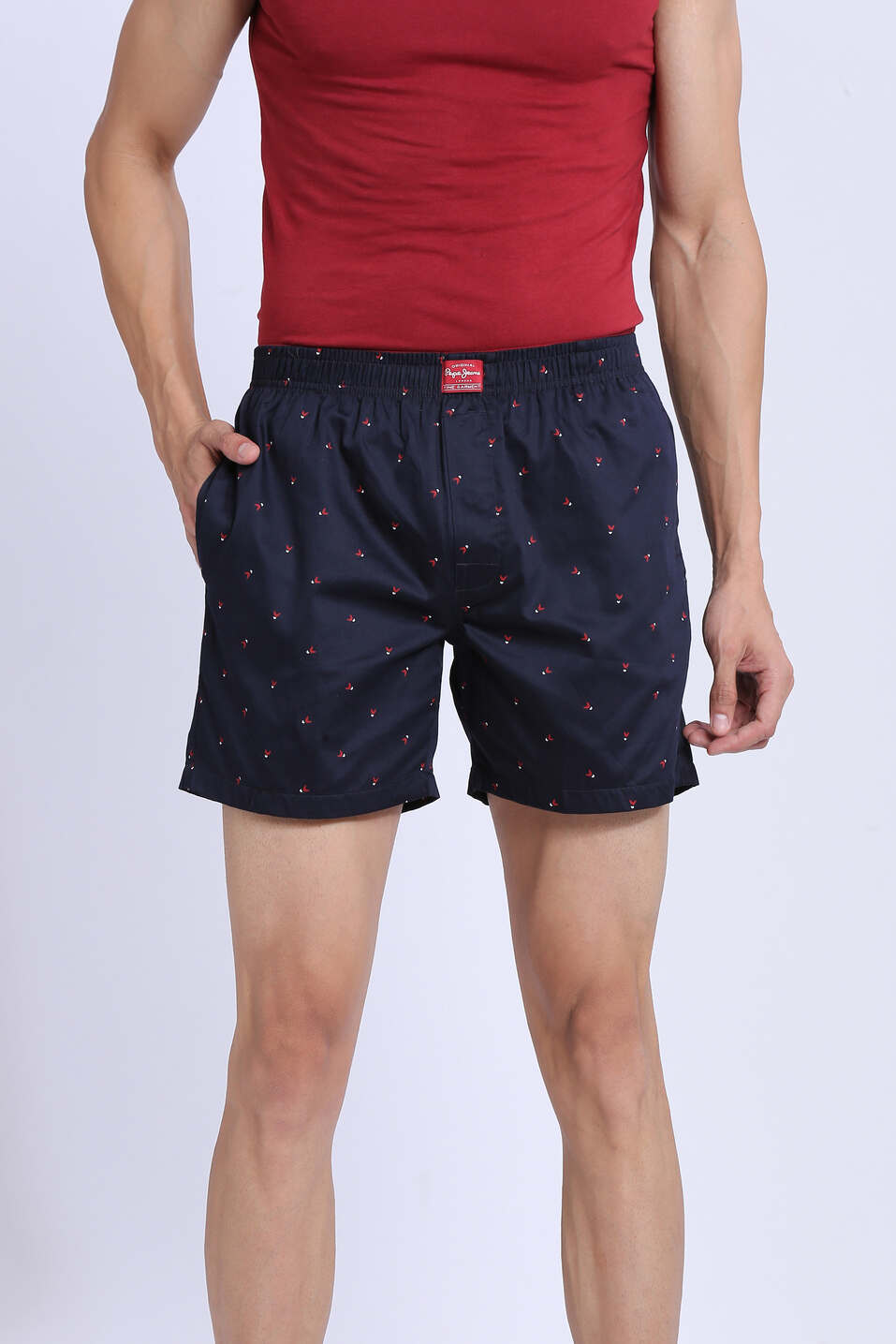 Navy Printed Boxers, , large image number 1