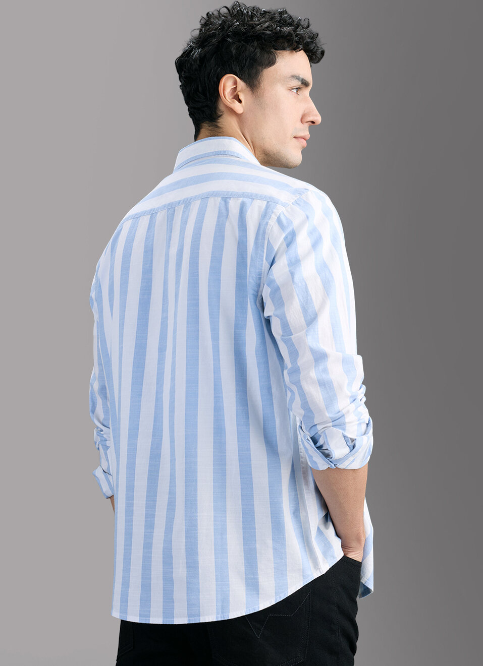 Men Blue Striped Shirt, , large image number 6