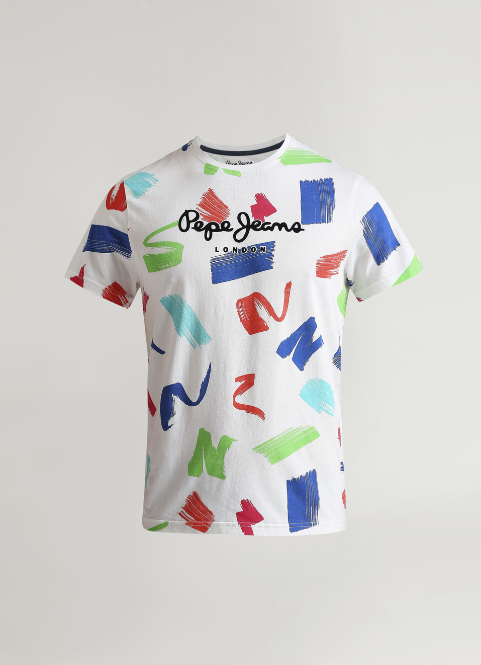 White Brush Stroke Inspired Print Trendy Short Sleeve T-shirt, , large image number 6