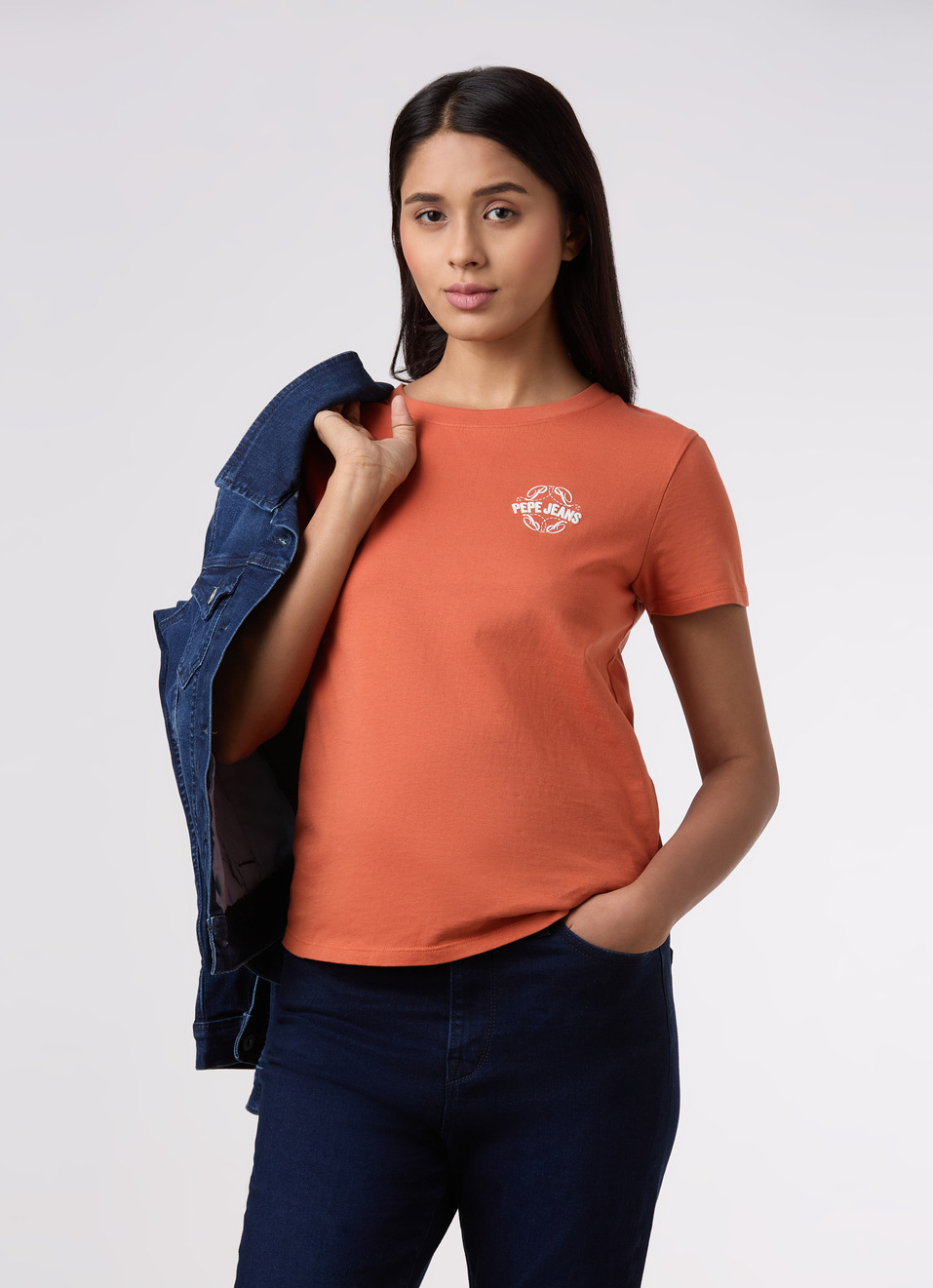 Women Orange Placement Print T-shirt, , large image number 0