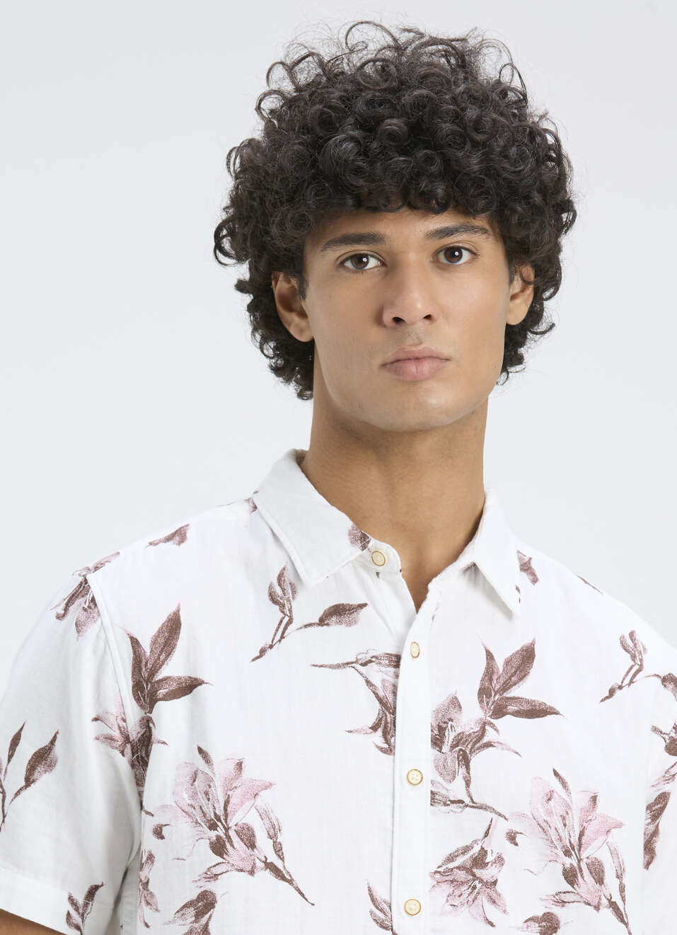 Men White Botanical Print Short Sleeve Shirt, , large image number 4