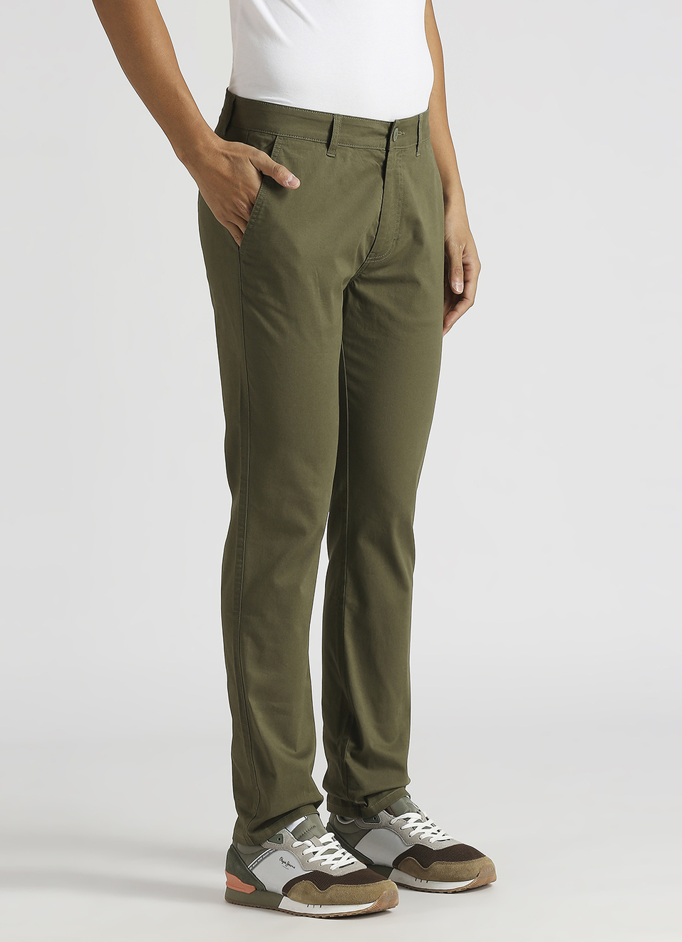 Men Green Mid Rise Stretch Chinos, , large image number 3