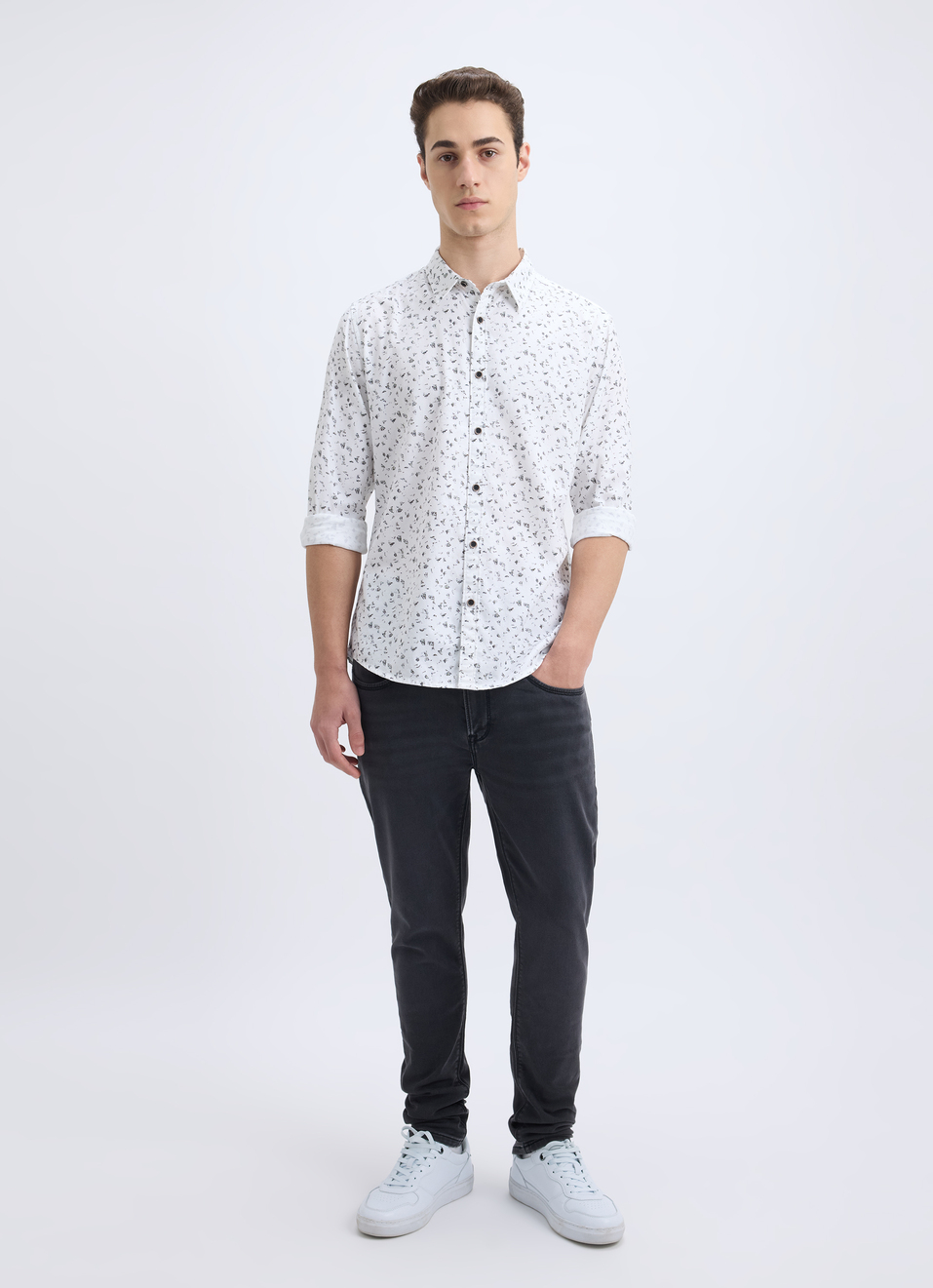 Men White All Over Minimal Print Full Sleeve Shirt, , large image number 5