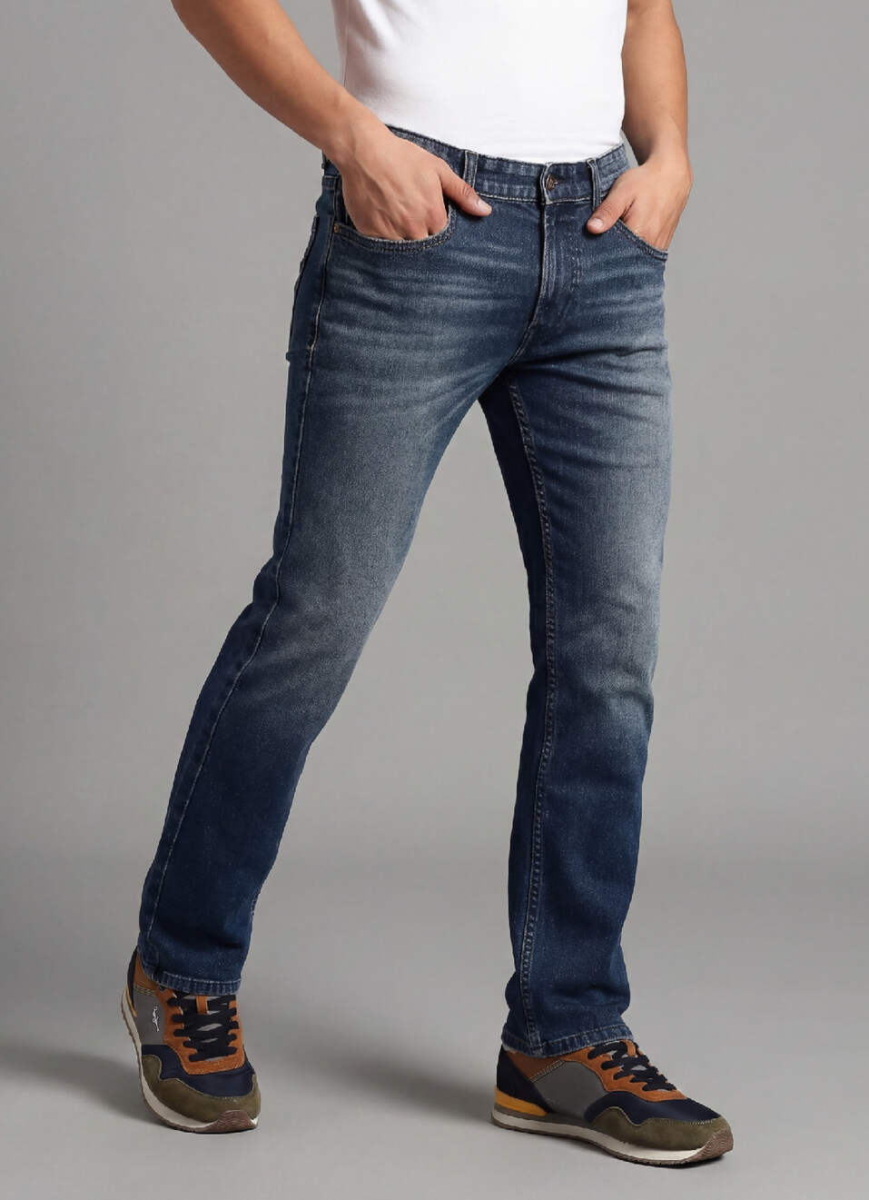 Holborne Dark Blue Mid Rise Straight Fit Jeans, , large image number 0