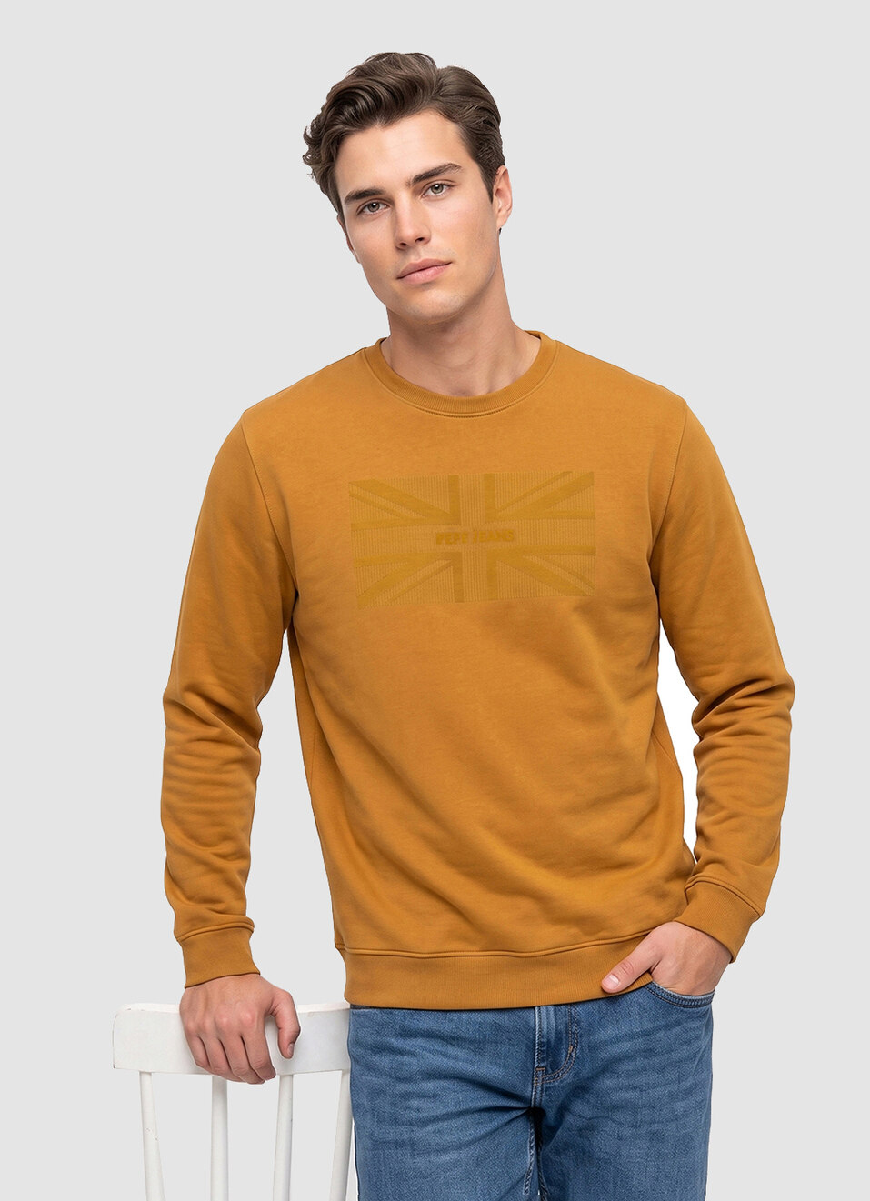 Men Brown Placement Print Full Sleeve Sweatshirt, , large image number 0