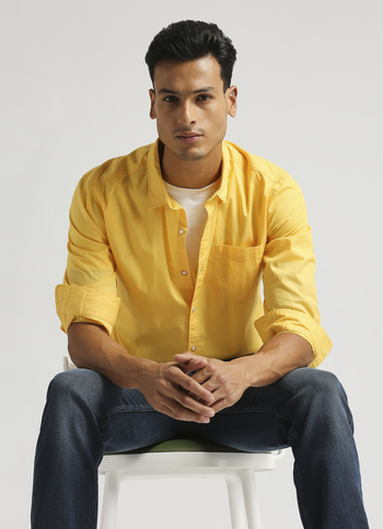 Yellow Solid Single Pocket Long Sleeve Shirt