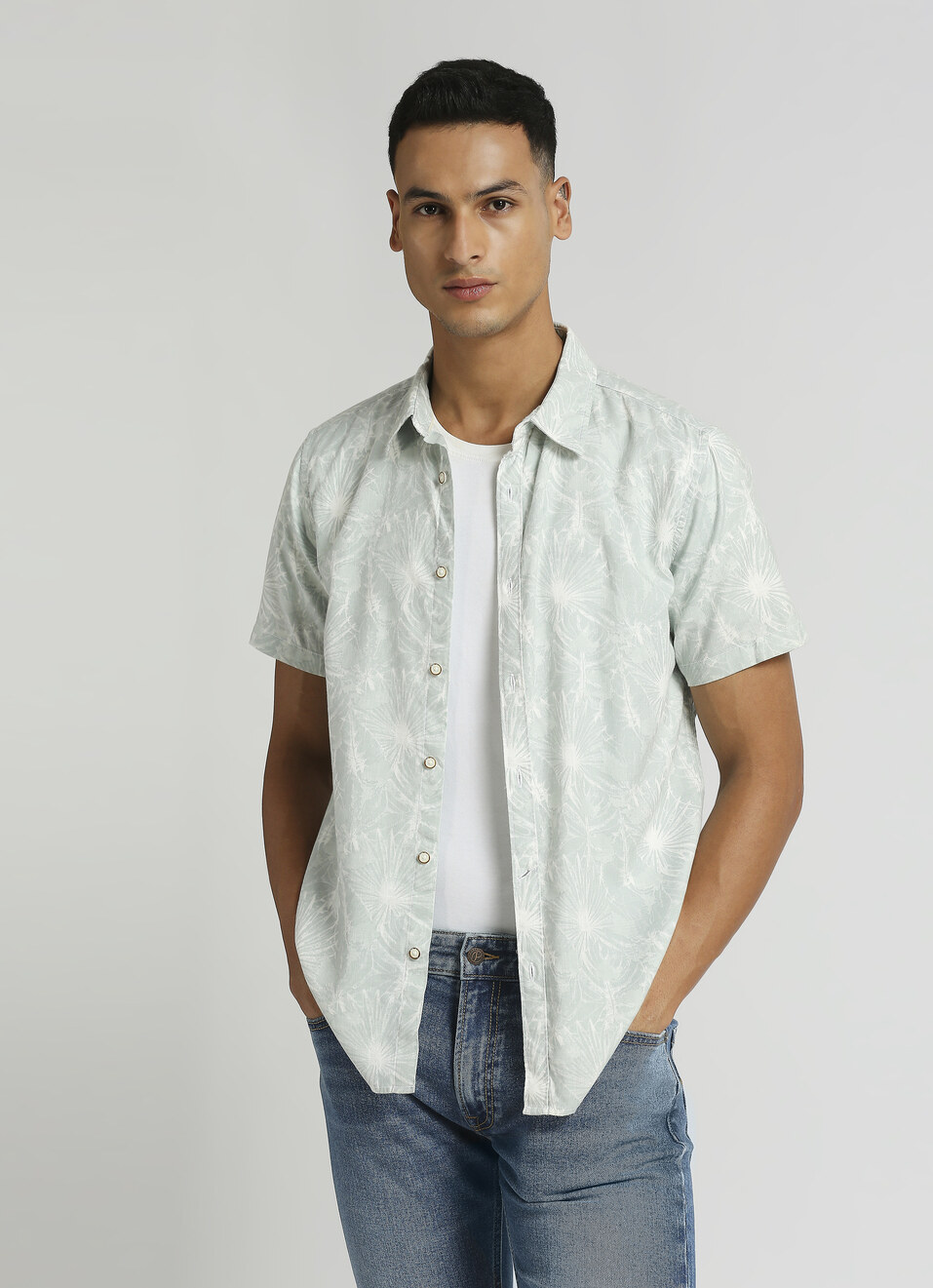 Mint Botanical Print Short Sleeve Shirt, , large image number 0