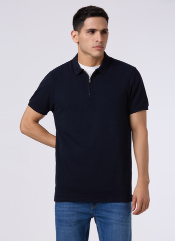 Men Navy With Zip Placket Polo