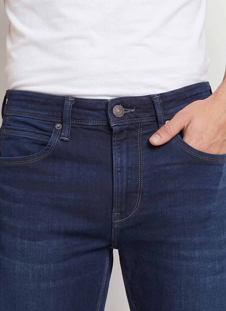 Men Blue Straight Fit Mid Rise Stretchable Jeans, , large image number 4