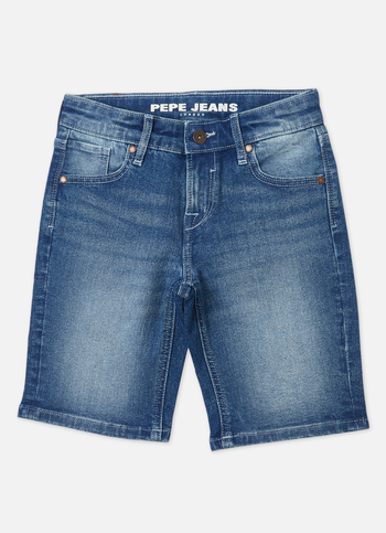 Boys Cashed Blue Mid Waist Slim Denim Shorts