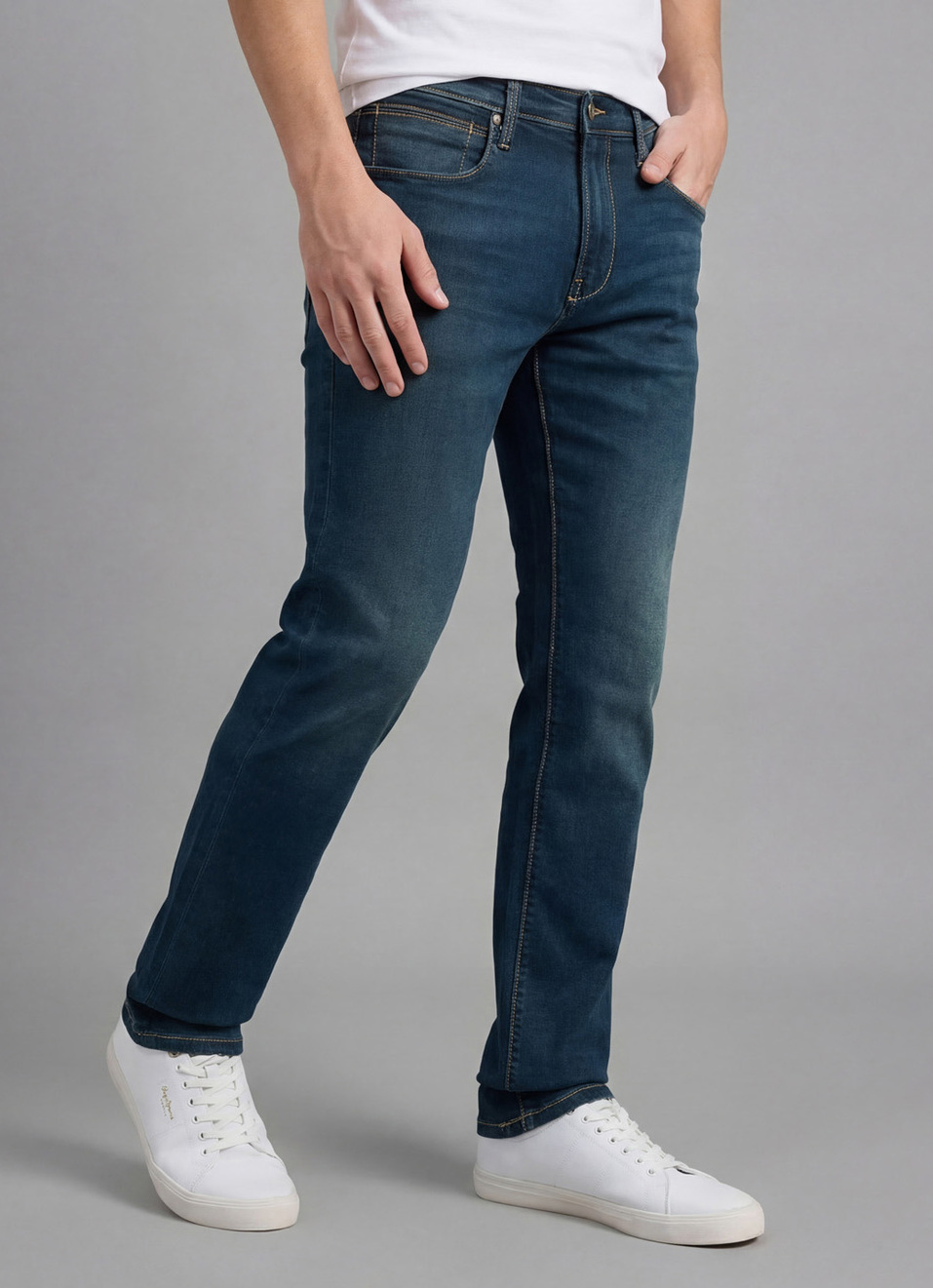 Men Blue Mid Rise Straight Structured Jeans, , large image number 0