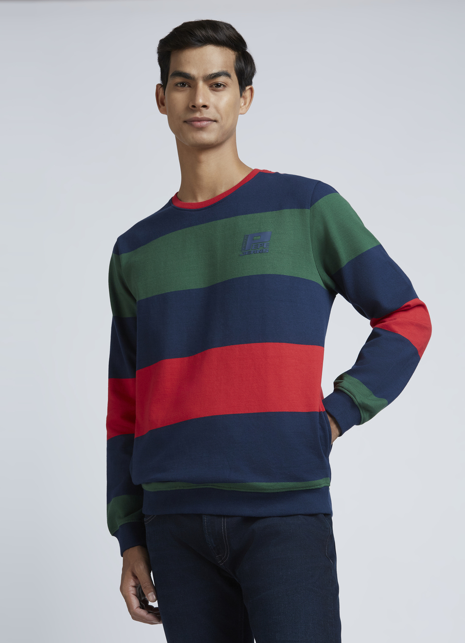 Navy Stripes Full Sleeve Sweatshirt, , large image number 0