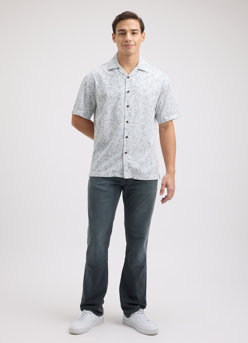Men White Printed Resort Collar Short Sleeve Shirt, , large image number 5