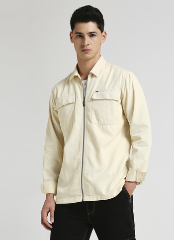 Off White Cargo Pockets Zipper Detail Long Sleeve Shirt