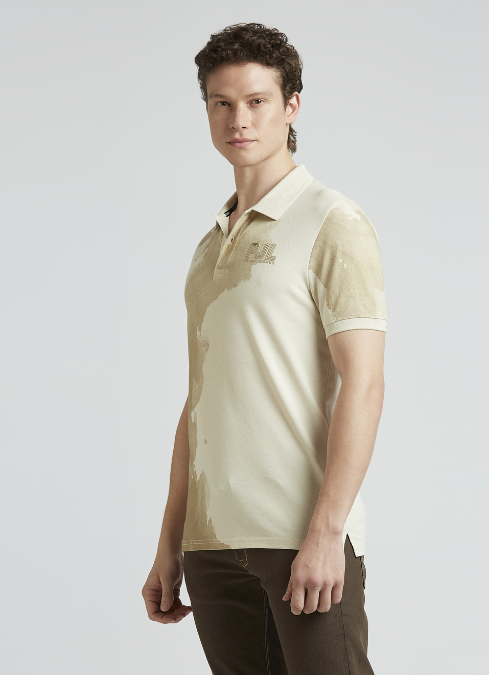 Ivory Graphic Print Short Sleeve Polo, , large image number 3