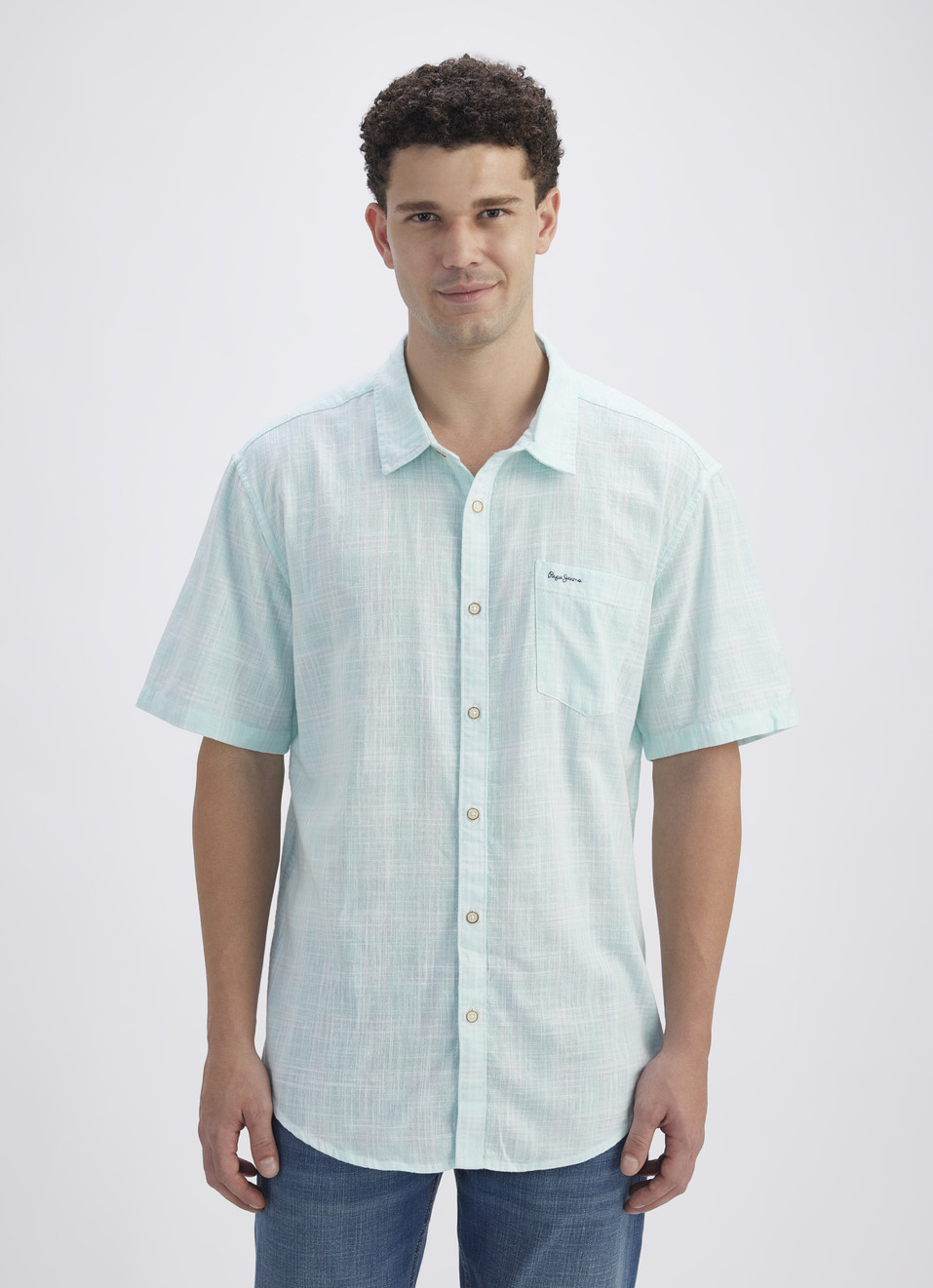 Men Blue Check Short Sleeve Shirt, , large image number 1