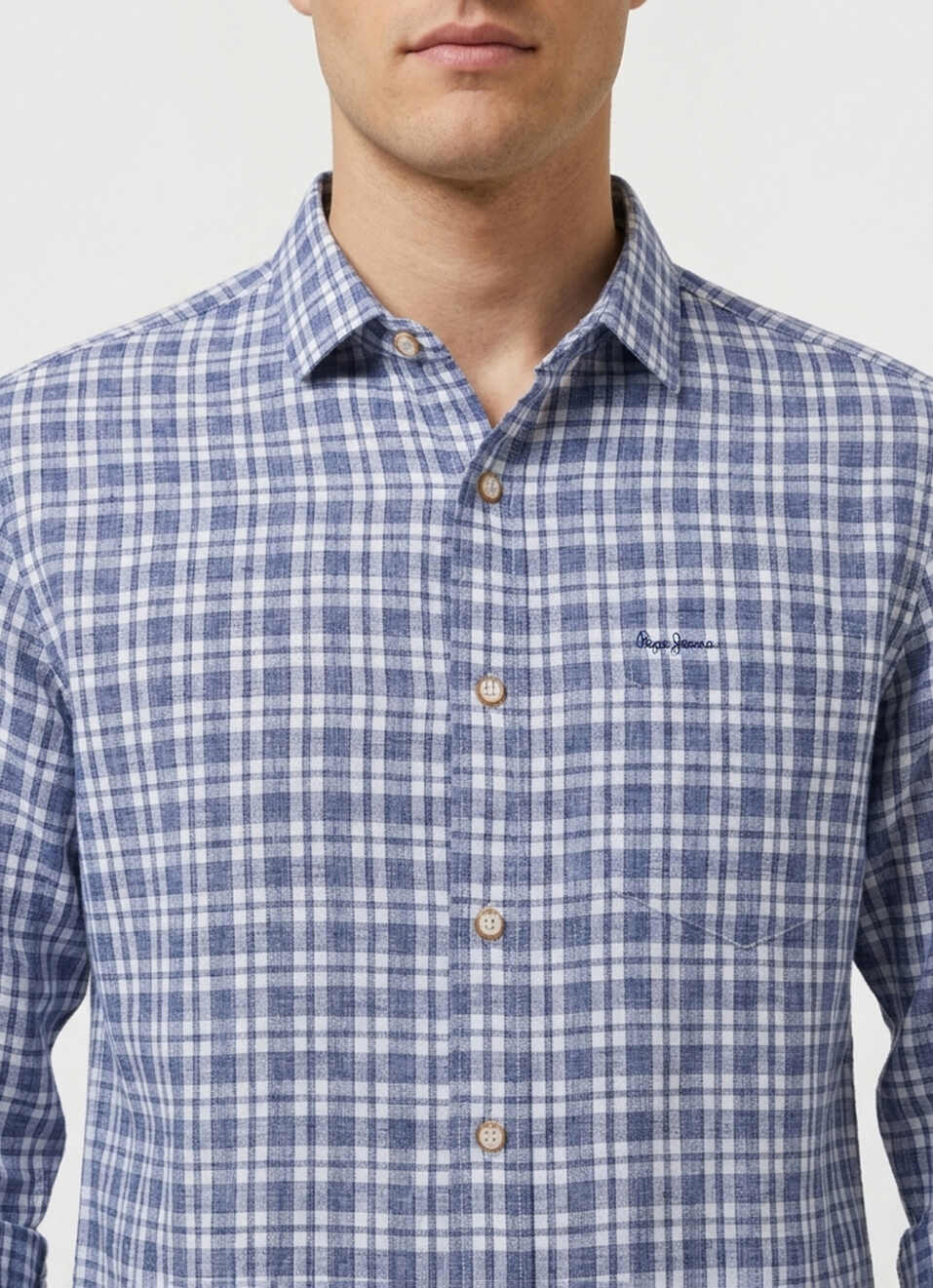 Men Blue Checked Herringbone Long Sleeve Shirt, , large image number 4
