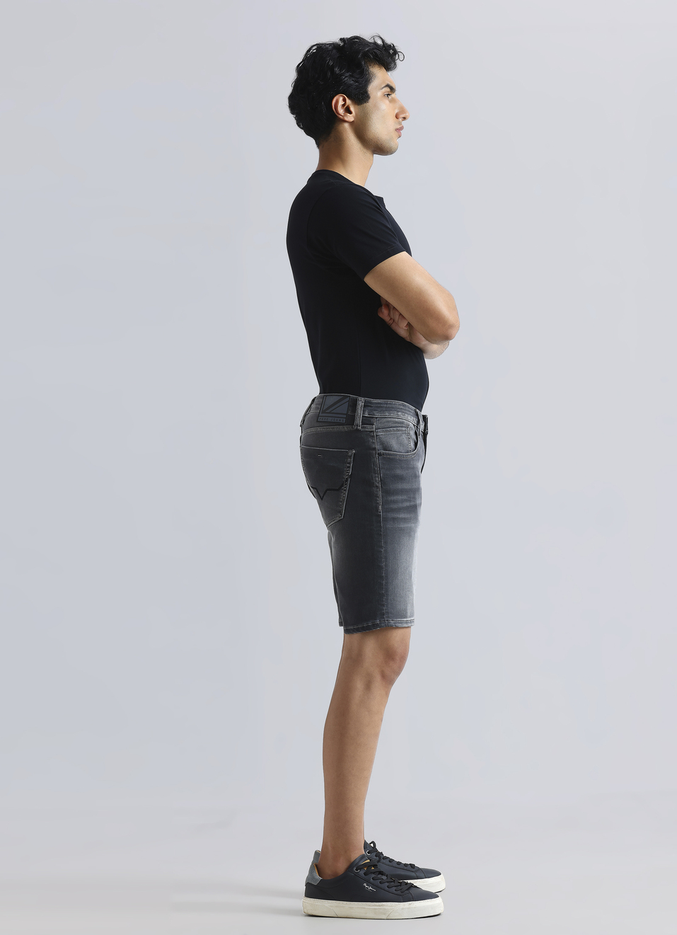 Black Mid Waist Denim Shorts, , large image number 5