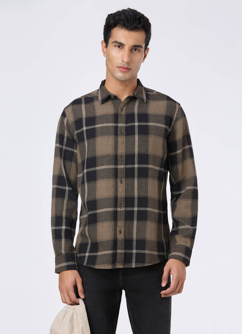 Men Black Check Full Sleeve Shirt, , large image number 0