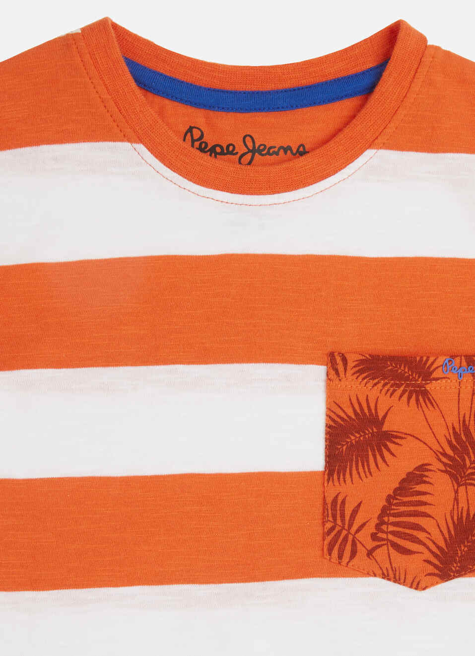 Boys Orange Stripes Tropical Aop Print Pocket T-shirt, , large image number 2