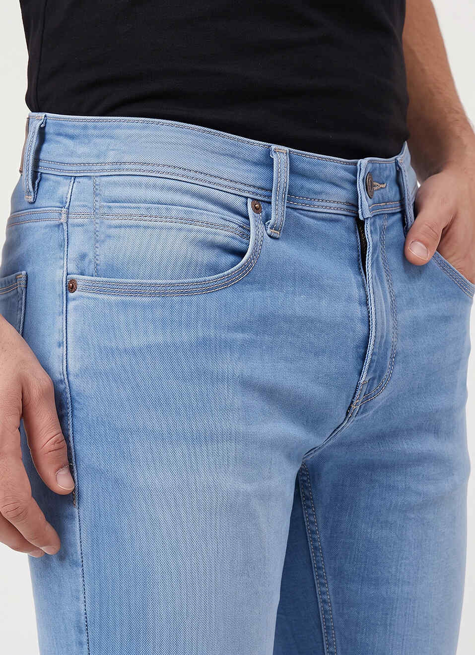 Men Blue Tapered Fit Low Rise Stretchable Jeans, , large image number 4