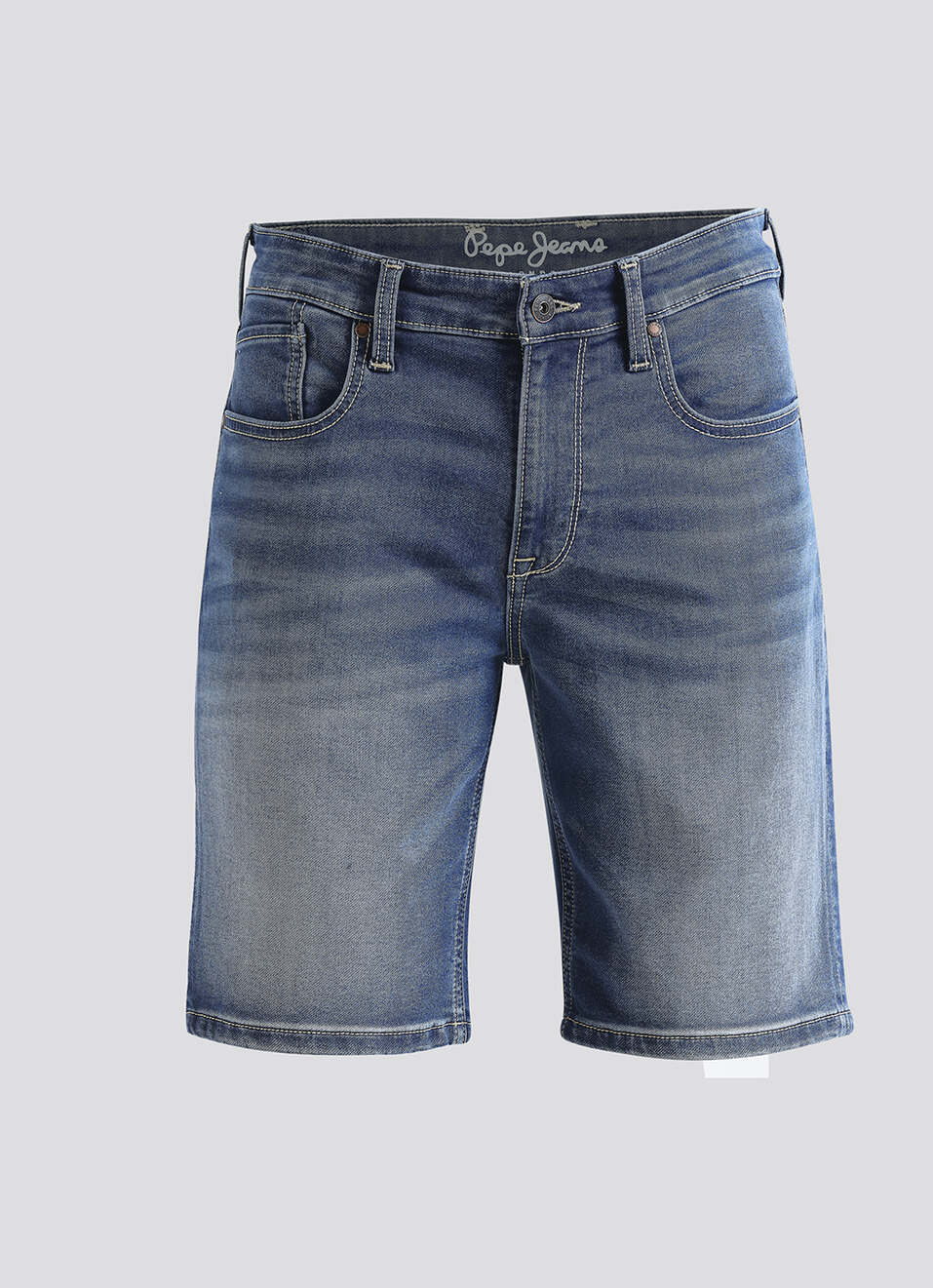 Chinox Blue Mid Waist Denim Shorts, , large image number 7