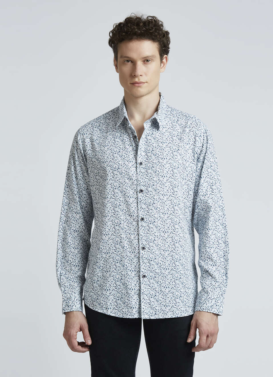 Blue Botanical Print Full Sleeve Shirt, , large image number 1