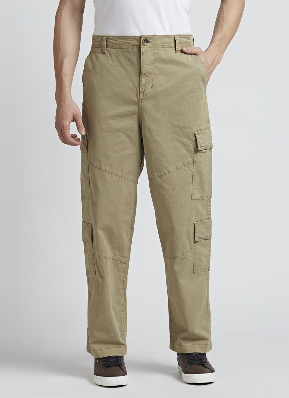 Khaki Mid Waist Baggy Fit Cargo Pants, , large image number 2