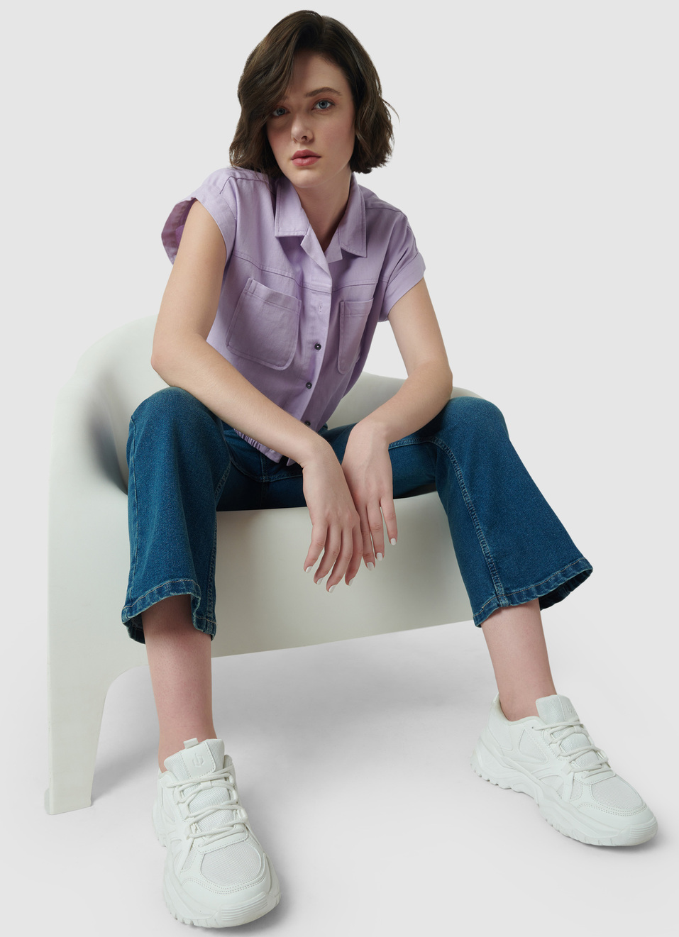 Lilac Solid Crop Shirt, , large image number 5