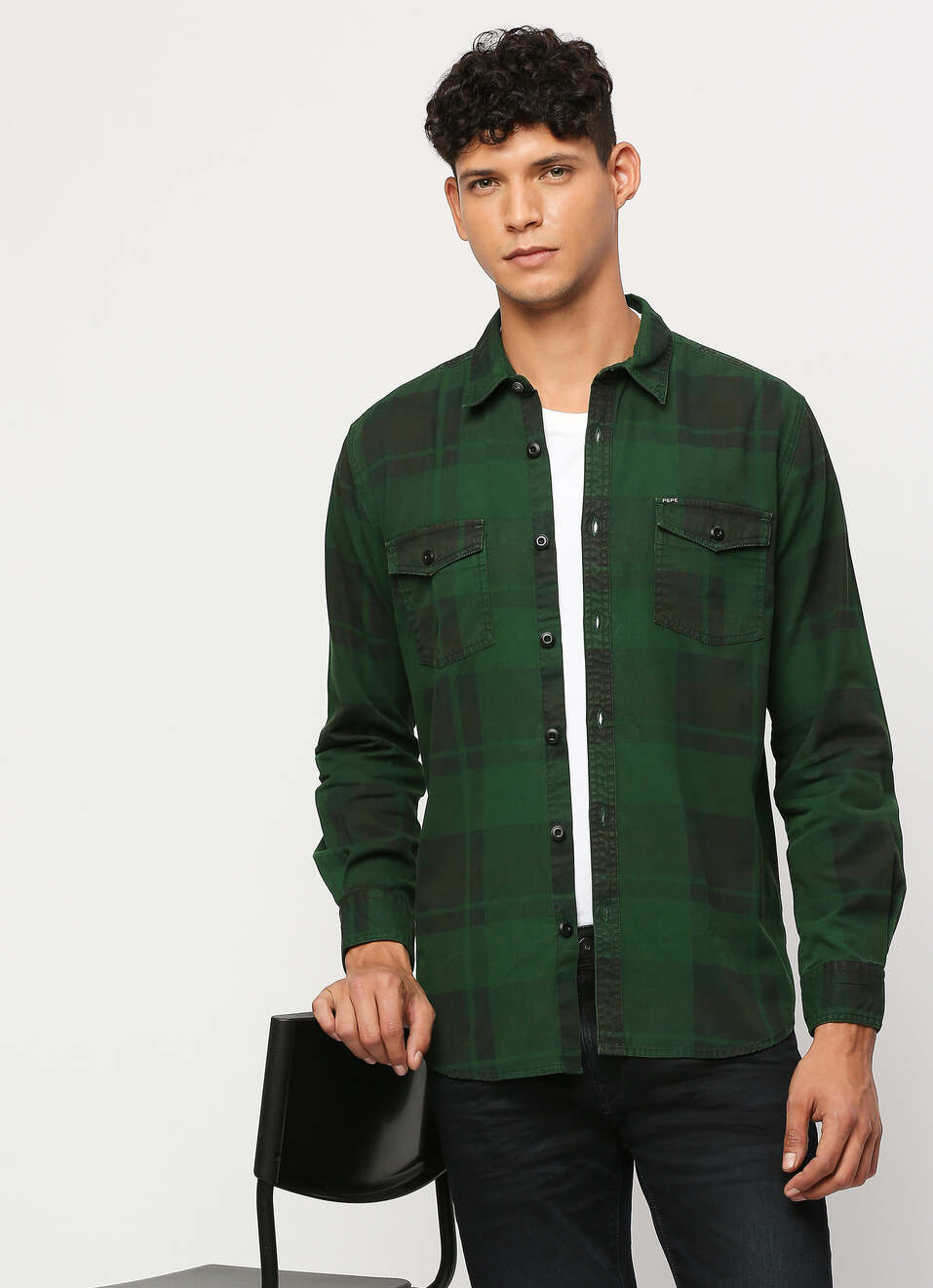 Green Checked Full Sleeve Shirt, , large image number 0