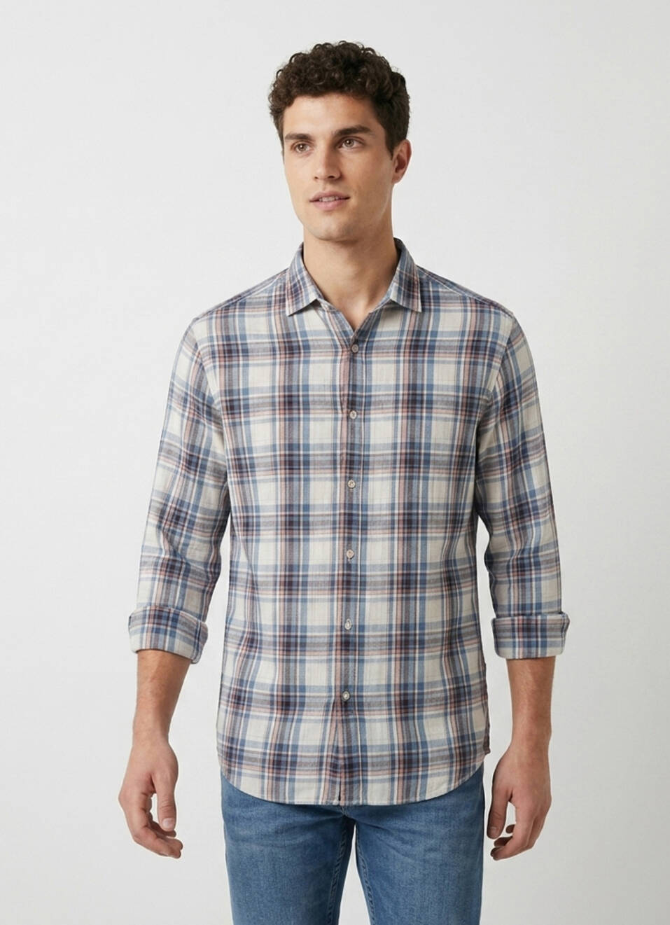 Men Blue Checked Long Sleeve Shirt, , large image number 1