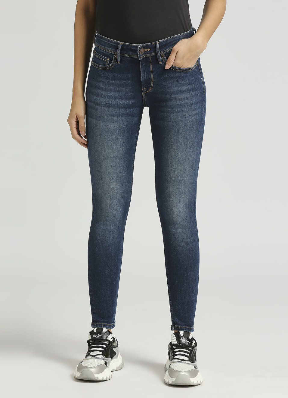 Lola Dark Blue Mid Waist Skinny Fit Jeans, , large image number 1